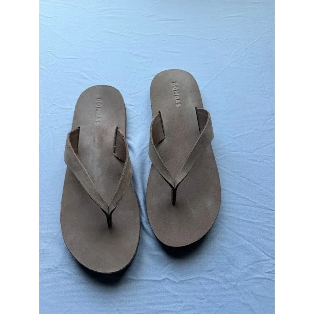 Bombas Womens Leather Flip Flop Sandals Tan Brown Thong Flat Style 10929 Size 7